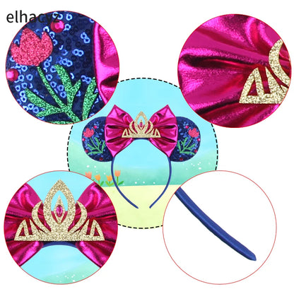 Diadema con Orejas de Rana de la Princesa Tiana – Diadema con Lazo y Corona Inspirada en Disney para Mujeres y Niñas | Accesorios para el Pelo de Festival y Niños
