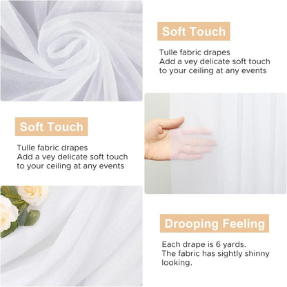 White Sheer Wedding Arch Drapes – 75cm x 6M Tulle Backdrop Fabric for Ceremonies & Parties