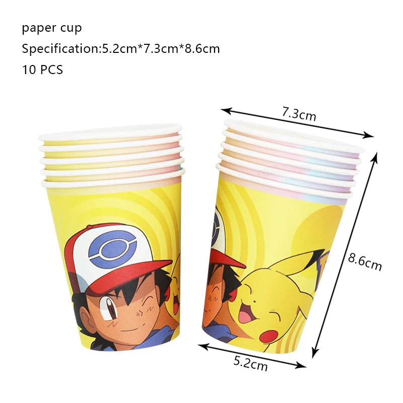 Pokémon Birthday Party Decorations – Lightning Pikachu Balloon Set with Disposable Tableware, Banner, Backdrop & Plates for Kids Events