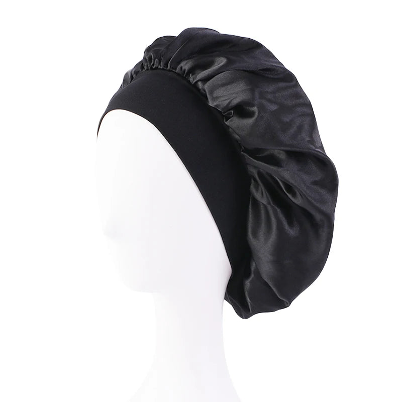 Silky Satin Sleep Bonnet with Elastic Band – Wide Brim Night Cap Hair Wrap for Sleeping & Hair Protection