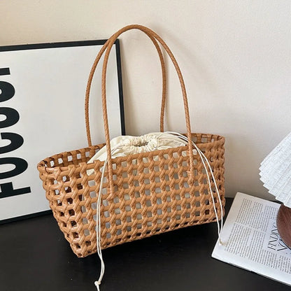 Bolso Cesta de Paja Tejido a Mano para Mujer – Bolso de Hombro de Ratán, Bolso de Playa de Verano para Mujer, Cartera de Viaje de Diseño para Compras, Vacaciones y Salidas Casuales