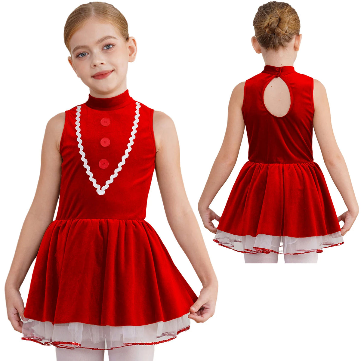 Girls' Gingerbread Man Costume Dress Soft Velvet Cookie Princess Tutu for Christmas, Halloween Cosplay, Ballet, Dance, Holiday Parties and Dress-Up Events