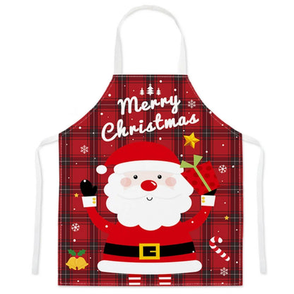 Christmas Cartoon Apron – Santa Claus, Deer & Xmas Tree Print Oil & Dustproof Parent-Child Apron for Kitchen, Baking & Cooking