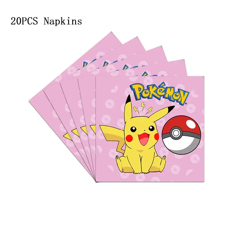 Pokémon Theme Birthday Party Decorations – Cartoon Pokémon Go Tableware Set (Cups, Plates & Pikachu Balloons) for Baby Shower & Party Favors
