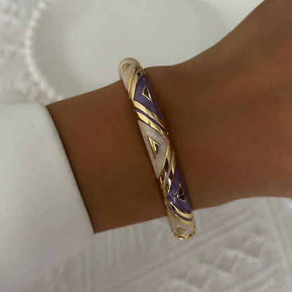 Elegante pulsera de esmalte de flores con circonitas – Pulsera retro chapada en oro con ojo turco floral para mujer | Joyería de moda para fiesta