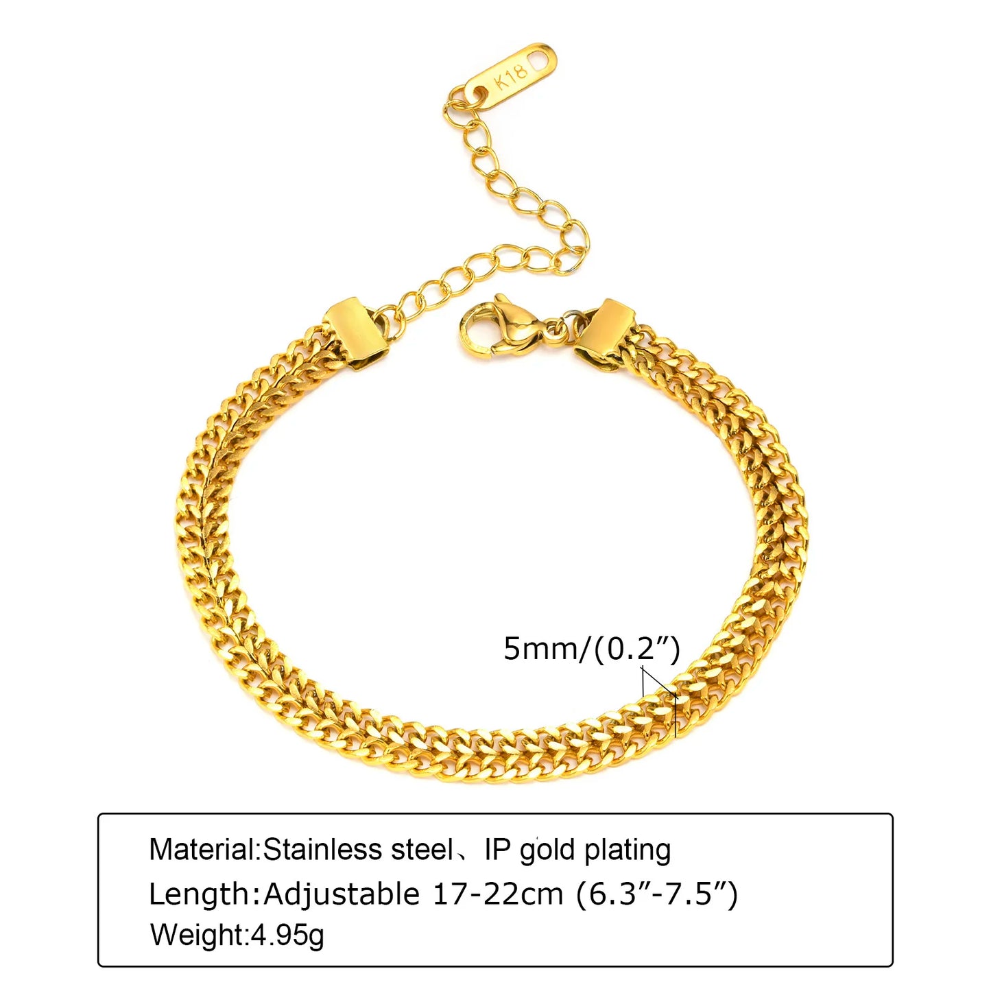 18K Gold Plated Stainless Steel Paperclip Chain Bracelet – Adjustable Twist Link Chunky Stackable Bracelet for Women