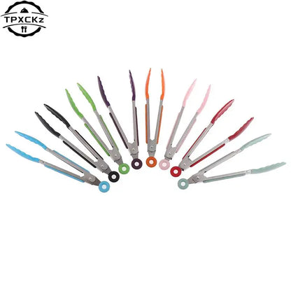 Silicone BBQ Grilling Tongs – Non-Stick Stainless Steel Kitchen Cooking, Salad & Serving Tongs