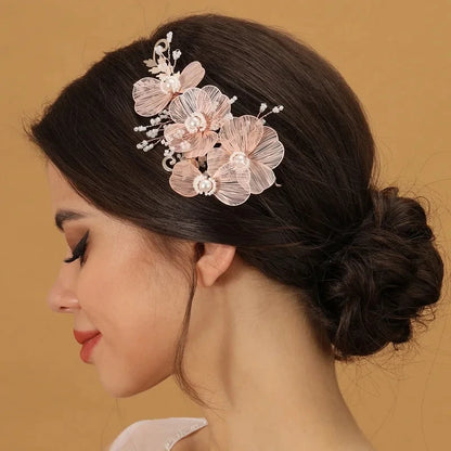 Vintage Gold Floral Bridal Headband with Pearls – Fairy Wedding Tiara for Brides, Prom & Special Occasions