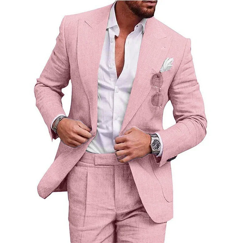 Costume de mariage en lin pour homme – Smoking 2 pièces coupe slim blazer et pantalon, costume décontracté pour mariage sur la plage, bal de promo, soirée
