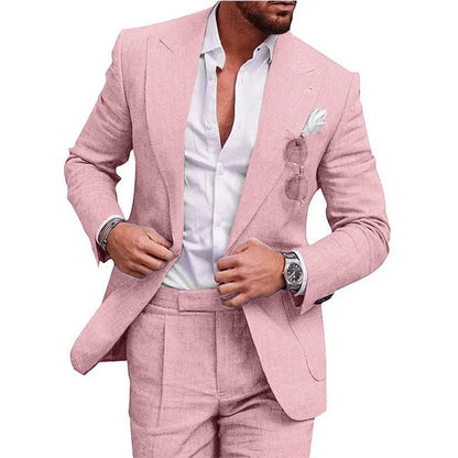 Costume de mariage en lin pour homme – Smoking 2 pièces coupe slim blazer et pantalon, costume décontracté pour mariage sur la plage, bal de promo, soirée