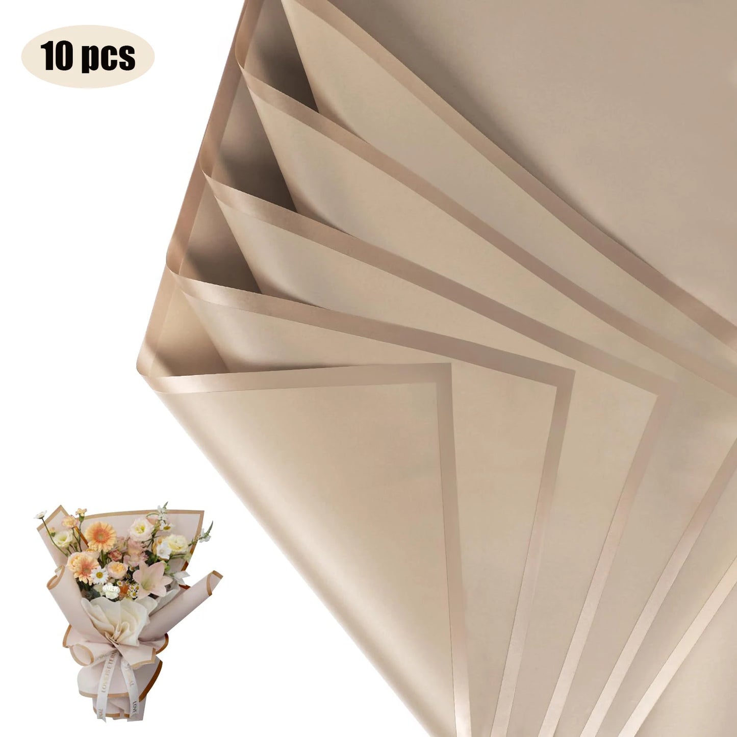 10 hojas de papel de envolver flores impermeable con bordes dorados para ramos, bodas, regalos y arreglos florales de bricolaje