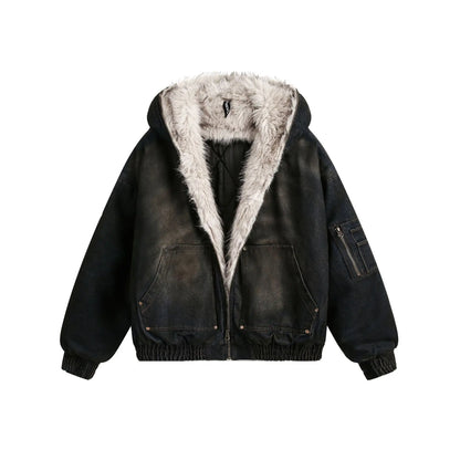 Men’s Washed Cotton Winter Jacket – Thick Warm Hooded Coat, Vintage American Streetwear Parka for Casual Wear