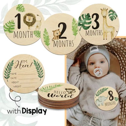 7PCS Newborn Milestone Wooden Cards – Baby Monthly Growth Announcement Props, Baby Shower Gift for Boys & Girls, Pregnancy Photography Accessories for First Year Memories & Photo Sessions