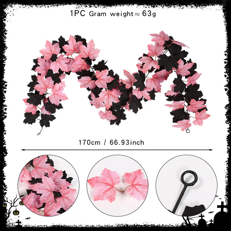 2M Artificial Maple Leaf Garland – Faux Fallen Leaves Autumn Rattan Decor for Thanksgiving, Halloween, Wedding, Christmas & Holiday Festivals