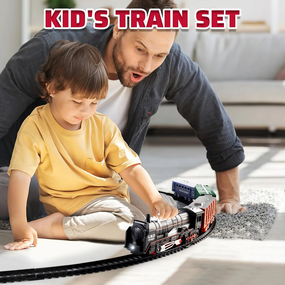 Retro Electric Freight Steam Train Toy Set – DIY Assembly Railway Track with Lights, Sound & Smoke Simulation, Children’s Gift