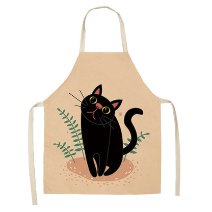 Cute Cartoon Cat Kitchen Apron – Linen Baking & Cooking Apron for Women, Men & Kids, Kitchen Accessories