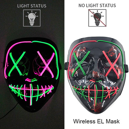 Masque LED sans fil Purge – Masque néon lumineux pour Halloween, fêtes et festivals