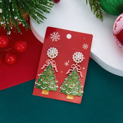 Christmas Bow Drop Earrings for Women – Glitter Red & Green Holiday Dangle Earrings, Festive Party Jewelry, Cute Gift Accessories