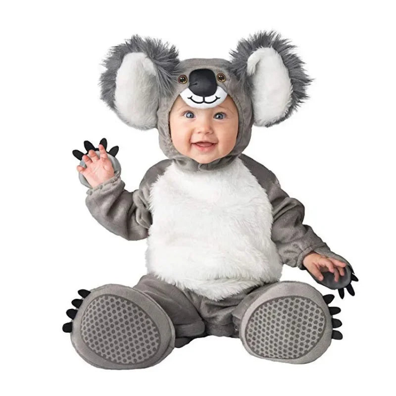 Children's Koala Cosplay Costume – Cute Baby Koala Hoodie Vest Animal Outfit Winter Pajamas Fancy Dress for Toddlers 1–3 Years