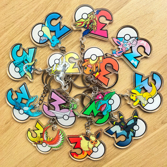 Llavero de acrílico 30 aniversario de Pokémon – Capitán Pikachu, Eevee y Eeveeluciones (50 estilos)