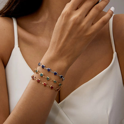 Elegante Pulsera de Zirconia de Cristal Rojo – Pulsera de Cadena Metálica con Corazón Colorido para Mujer, Boda, Fiesta y Joyería de Regalo
