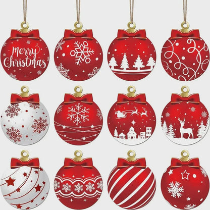 12/24PCS Wooden Christmas Ball Ornaments – Hanging Pendant Decorations for Christmas Parties, Yard, Tree & Holiday Home Decor