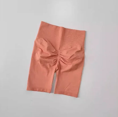 Pantalones cortos de yoga de cintura alta para mujer – Pantalones cortos deportivos fruncidos para realce de glúteos, para correr, gimnasio, fitness y control de abdomen