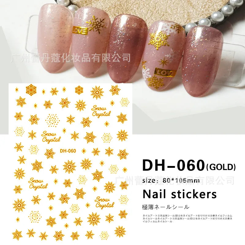 3D Christmas Nail Art Stickers – Snowflake & Winter Tree Nail Decals for Nail Tips Decoration