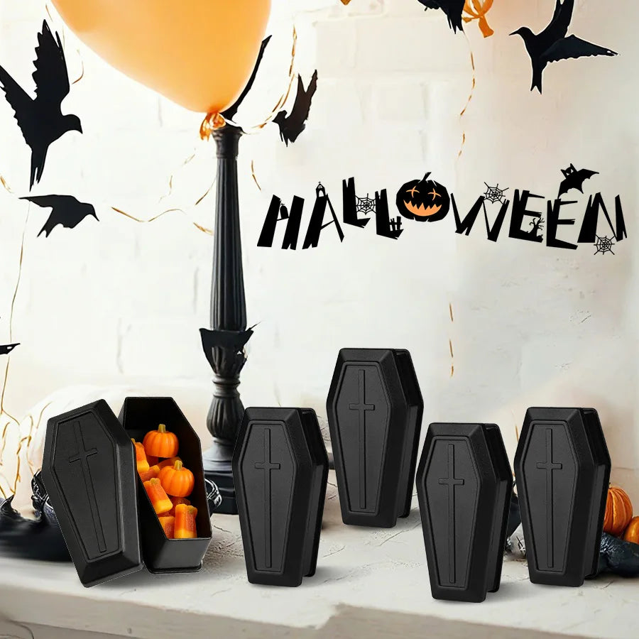 6/12PCS Halloween Coffin Treat Boxes – Plastic Prank Candy Gift Boxes for Trick-or-Treat, Haunted House Decorations, Halloween Parties & DIY Crafts