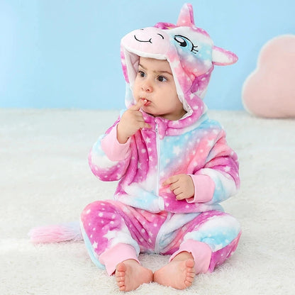 Halloween Dinosaur Baby Romper – Warm Fleece Hooded Kigurumi Pajamas & Animal Jumpsuit for Baby Boys & Girls, Cozy Winter Costume 0-4T