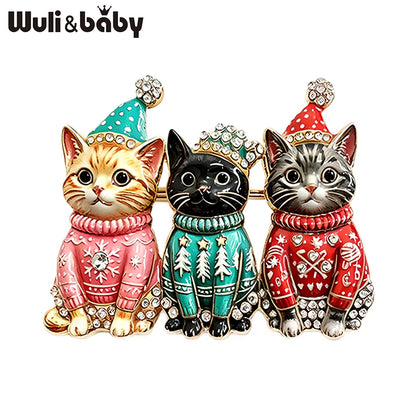 Wuli&baby Blue & White Porcelain Christmas Brooches for Women – Santa Claus, Cat, Christmas Tree & Nutcracker Brooch Pins for New Year