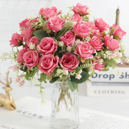 Ramo de Rosas Peonías Blancas Artificiales de 30cm – Flores Falsas de Seda con 5 Flores Grandes y 4 Capullos para Ramos de Novia, Decoración del Hogar y Arreglos Florales