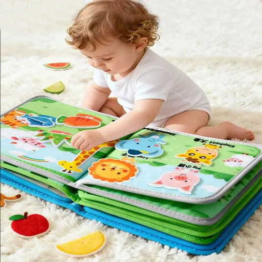 Libro Montessori de tela con animales de granja – Libro de actividades de fieltro para el aprendizaje preescolar, juguete para habilidades motoras finas para niños pequeños, libro interactivo de cuentos de educación temprana para niños