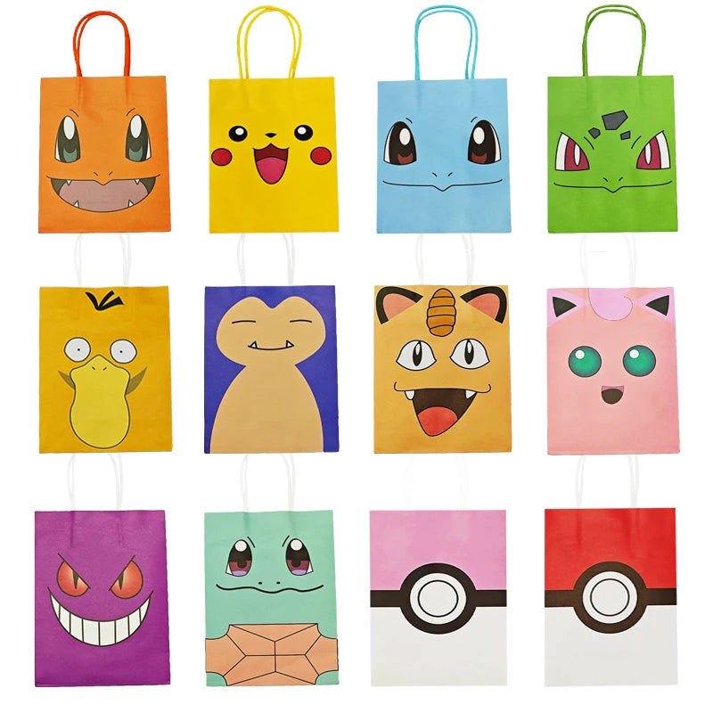 Pokémon Gift Bags – Pikachu Theme Birthday Party Packing Bags for Balloons, Candy, Snacks & Kids Party Favors (Charmander & Squirtle Design)