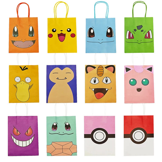 Bolsas de regalo Pokémon – Bolsas de embalaje de fiesta de cumpleaños con temática de Pikachu para globos, dulces, aperitivos y recuerdos de fiesta infantil (diseño de Charmander y Squirtle)