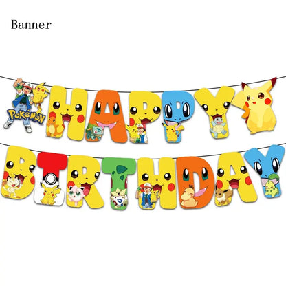 Pokémon Theme Birthday Party Decorations – Cartoon Pokémon Go Tableware Set (Cups, Plates & Pikachu Balloons) for Baby Shower & Party Favors