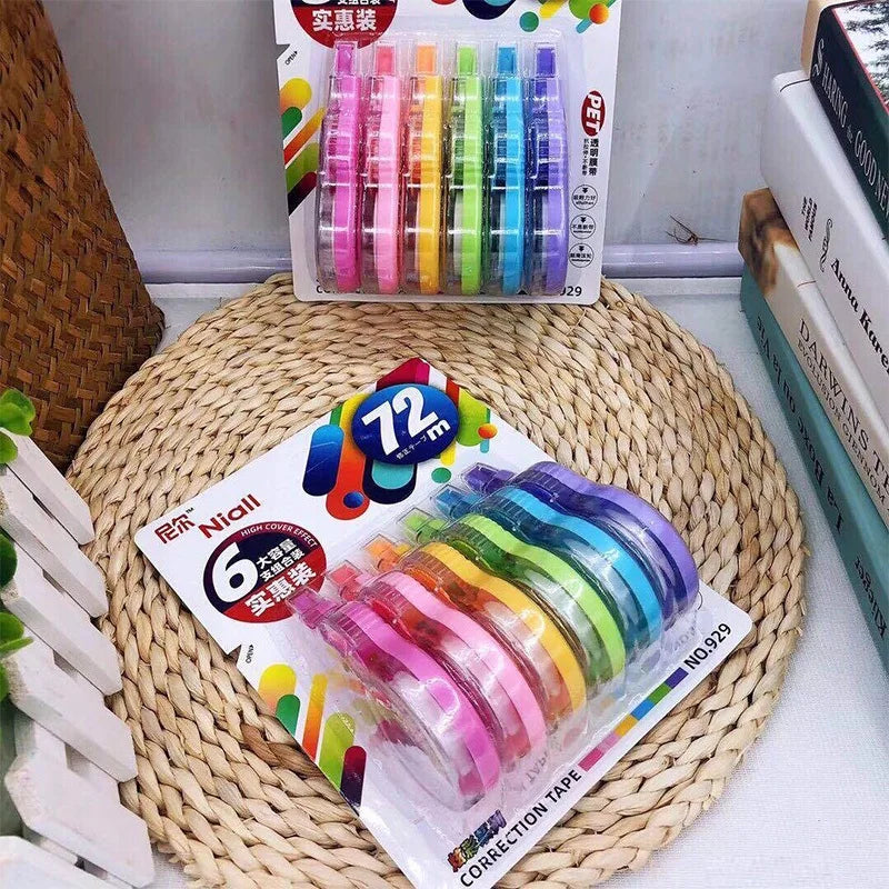 Juego de 6 Cintas Correctoras Kawaii – Cinta Correctora Bonita para Escuela, Oficina, Reparación de Errores de Escritura y Artículos de Papelería