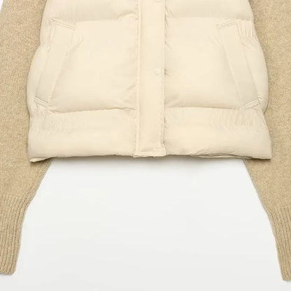 Women’s Sweater-Spliced Padded Coat – Long-Sleeve Zip-Up Jacket with Pockets, Chic Casual Outerwear for Spring & Autumn