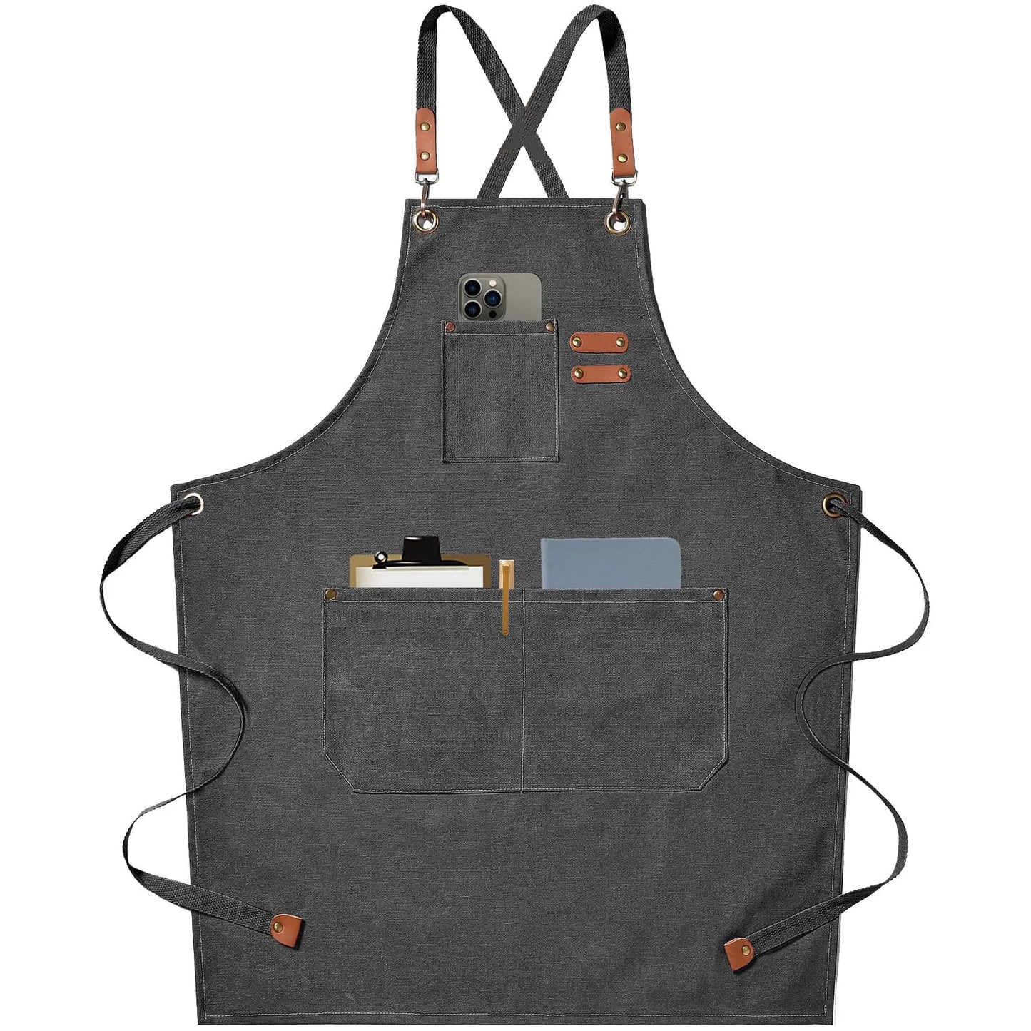 Delantal de trabajo de lona – Delantal de chef ajustable para cocina, barbacoa, restaurante y taller