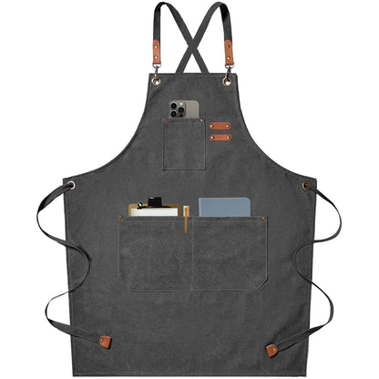 Delantal de trabajo de lona – Delantal de chef ajustable para cocina, barbacoa, restaurante y taller