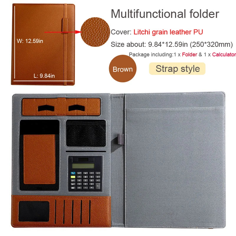 A4 PU Leather Padfolio Folder – Multifunction Document Holder & Business Portfolio Organizer for Men & Women