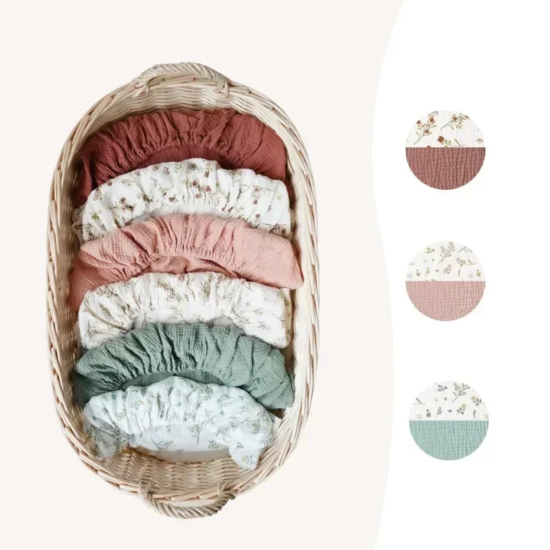 Sábana de cuna de algodón muselina suave y transpirable para bebé – Sábana ajustable universal para cunas de recién nacidos, moisés y camas infantiles