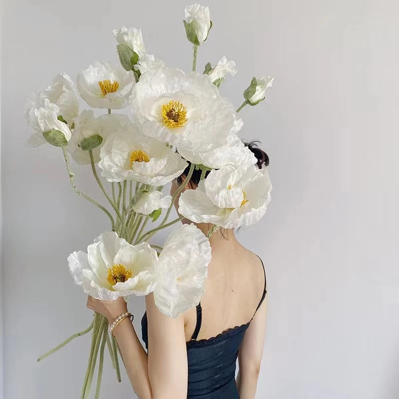 105cm Artificial Poppy Flowers – Large Realistic Faux Floral Stem for Wedding Decor, Vase Arrangements, Home Decoration, Photo Props & Window Displays