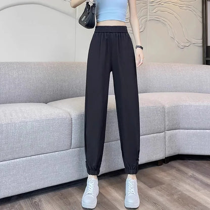 Women's Summer Cotton-Linen Harlan Pants – Lightweight Quick-Dry Loose High-Waist Workwear Trousers for Casual, Sports & Commuting