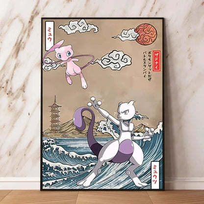 Pokémon Dracaufeu & Tortank Impression sur Toile Décoration Murale Tableau Poster HD pour Salon Maison