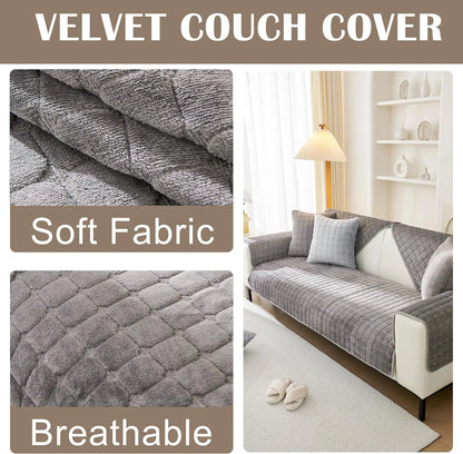 Soft Flannel Non-Slip Sofa Cover – Quilted Furniture Protector for Couch & Living Room Sofa, Warm 1-Seat Cushion Cover