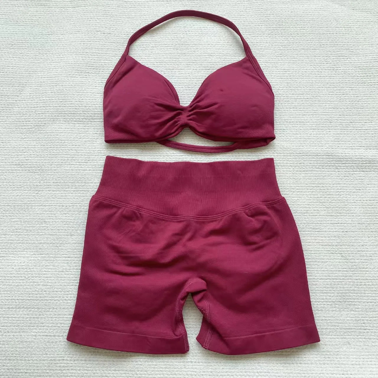 Women’s Seamless Yoga Set – 2PCS Strappy Sports Bra & High Waist Scrunch Shorts Gym Workout Outfit