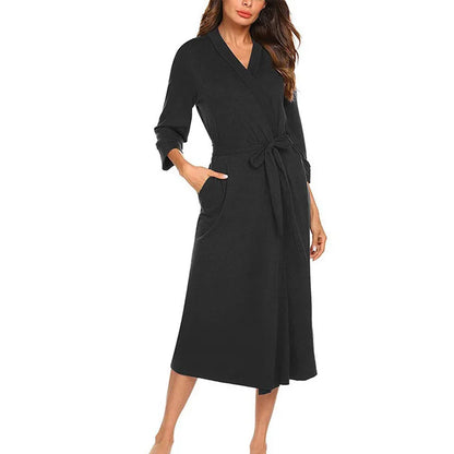 Women’s Cotton Bathrobe – Large Size Long Sleeve Casual Sleepwear Home Wear Robe for Spring & Autumn