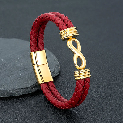 Inspirational Infinity Number 8 Leather Bracelet for Men – Motivational Cuff Bangle, Anniversary & Father’s Day Gift