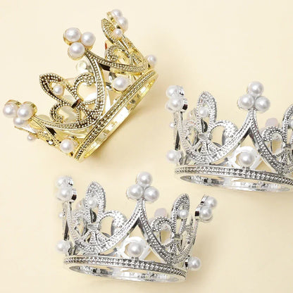 Mini Couronne de Gâteau – Décoration de Tiara de Perles Dorées et Argentées pour Mariages, Anniversaires et Fêtes Prénatales
